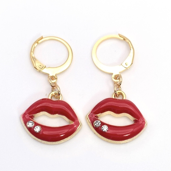 Red Lips with Rhinestones Earrings - Picture 1 of 5